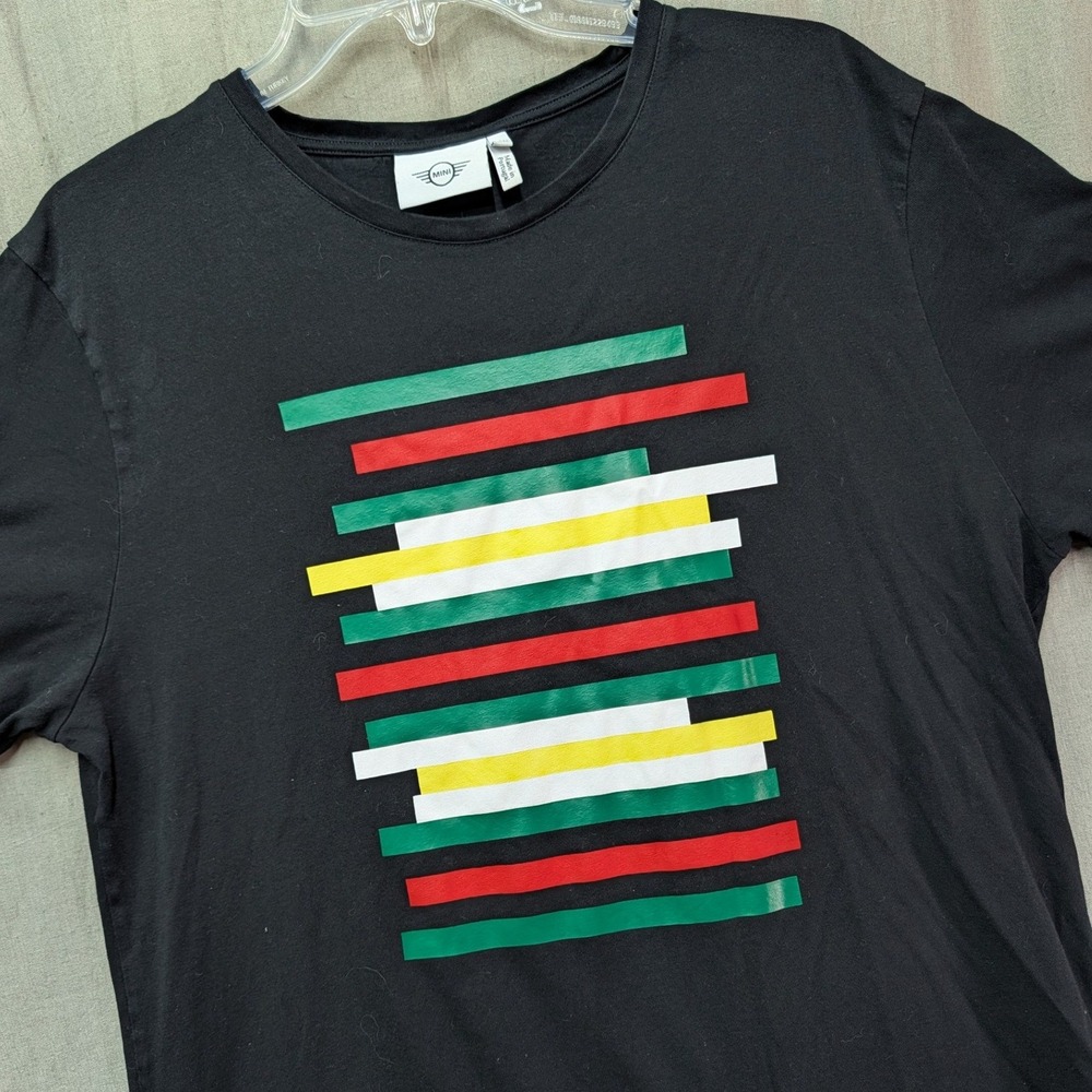 MINI Cooper Mens Graphic T-Shirt XL Black Multi Color Stripe Cotton BMW AG